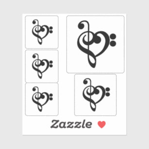 Adesivo Musical Music Heart - Treble Bass Clef