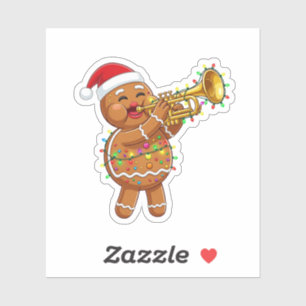 Adesivo Músico Feliz de Biscoito de Gengibre Tocando Tromp