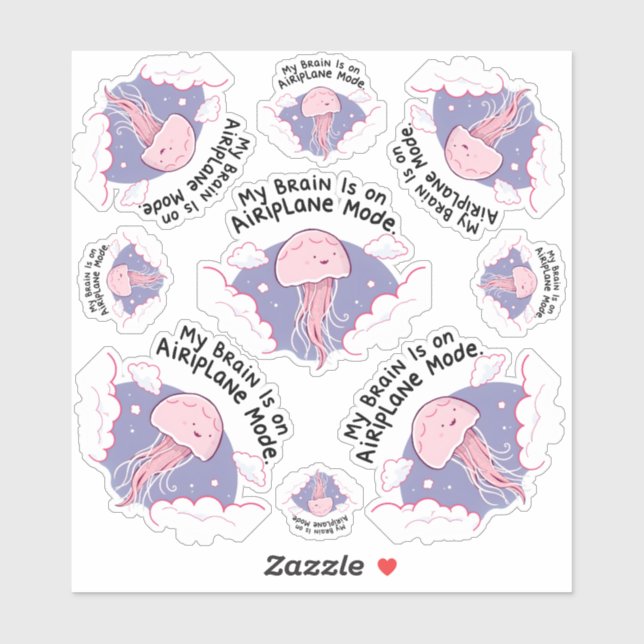 Adesivo My Brain Airplane Mode Funny Jellyfish Brain Fog  (Folha)