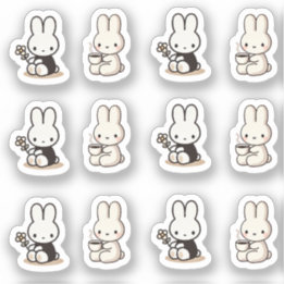 Adesivo My little tiny bunny with cup and flower