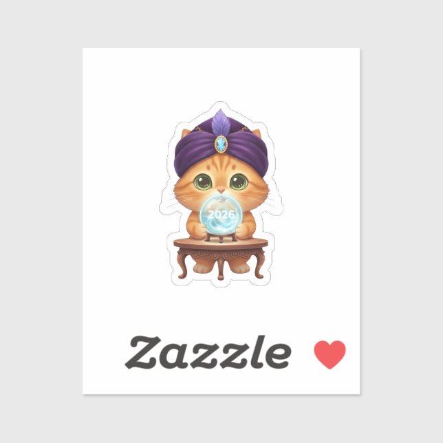 Adesivo Mystical Fortune Teller Cat Crystal Ball New Year  (Folha)