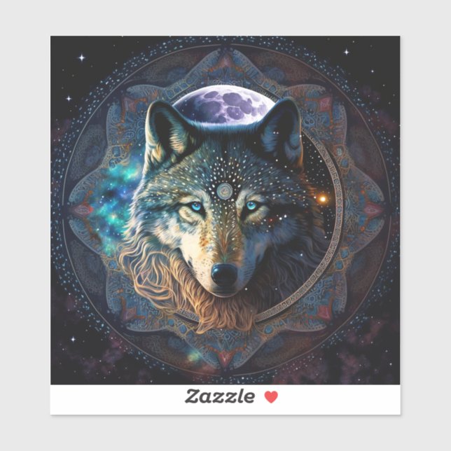 Adesivo Mystical Wolf Moon Mandala (Folha)
