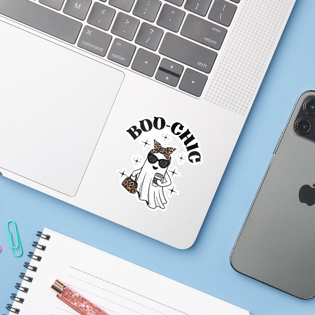 Adesivo Na moda Boo-Chic Ghost com Leopard Print & Coffee (Notebook com iPhone)