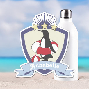 Adesivo Nadador Crest Cute Penguin Kids Name