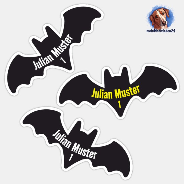 Adesivo Namensaufkleber Fledermaus | 9 Kontur - (Konturgeschnittener Namensaufkleber für Kinder - Fledermaus Silhouette - personalisierbar )