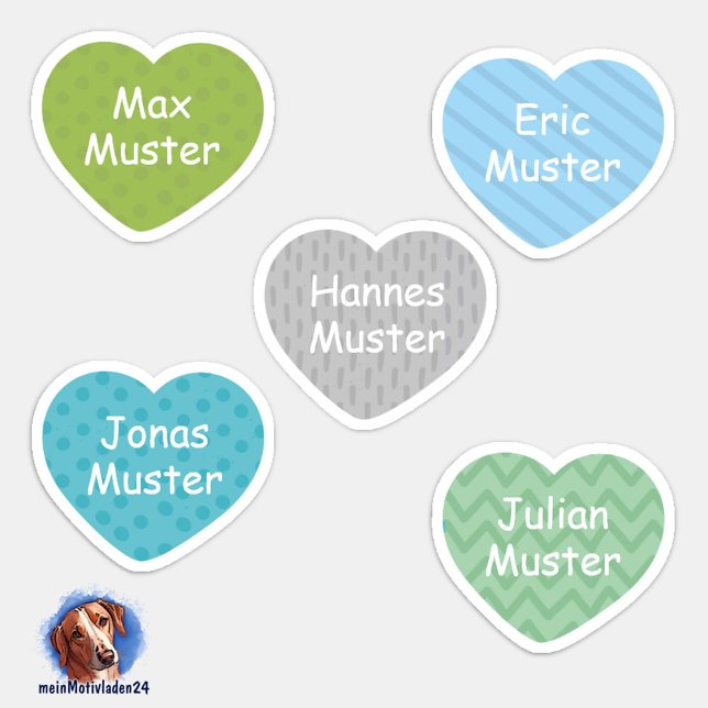 Adesivo Namensaufkleber Kleine Herzen 1 | Form - Aufkleber (Konturgeschnittener Namensaufkleber für Jungs - Kleine Herzen in Pastellfarben - personalisierbar )