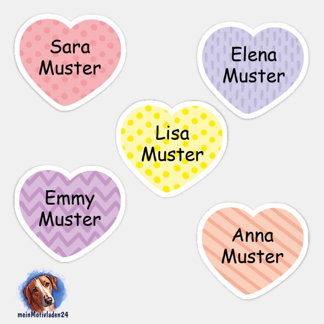 Adesivo Namensaufkleber Kleine Herzen 2 | Form - Aufkleber (Konturgeschnittener Namensaufkleber für Mädchen - Kleine Herzen in Pastellfarben - personalisierbar )
