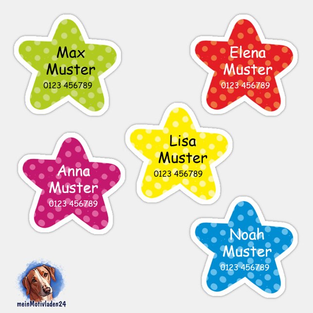 Adesivo Namensaufkleber Kleine Sterne | Form - Aufkleber (Konturgeschnittene farbenfrohe Namensaufkleber für Kinder - Kleine Sterne  - personalisierbar )