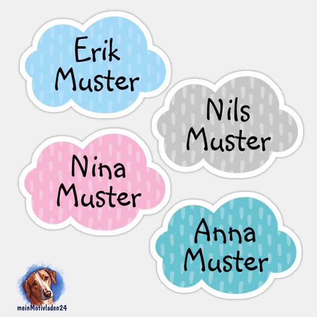 Adesivo Namensaufkleber Kleine Wolken | Form - (Konturgeschnittener Namensaufkleber für Kinder - Kleine Wolken in Pastellfarben - personalisierbar )