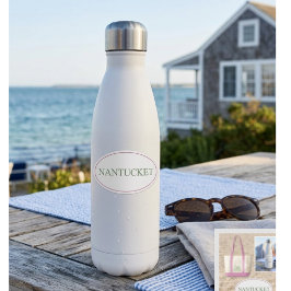 Adesivo Nantucket Oval Rosa e Verde | Estilo Costeiro Eleg