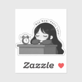 Adesivo Nap Now Panic Later Relatable Chibi Girl Illustrat