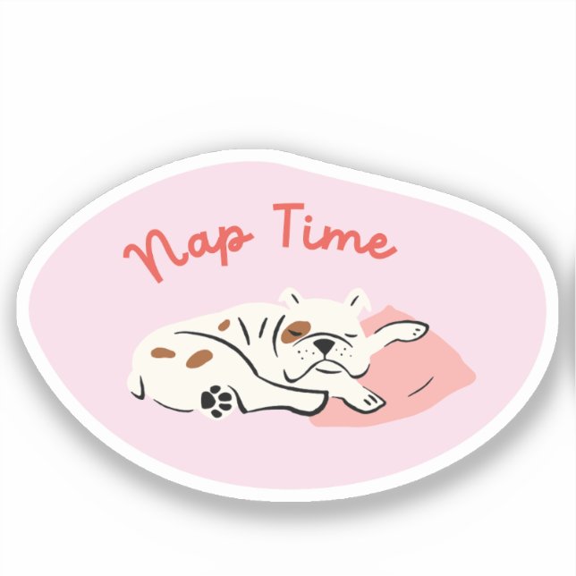Adesivo "Nap Time", retro de rosas claro de buldogue dormi (Frente)