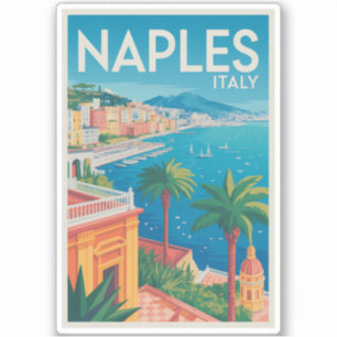 Adesivo Nápoles Itália Ilustração Arte de Viagem Vintage