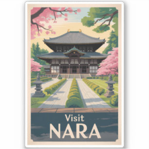 Adesivo Nara Japão Ilustração Viagem Arte Vintage