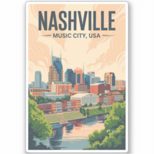 Adesivo Nashville Tennessee Paisagem Viagem Arte Vintage