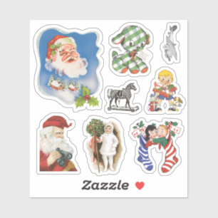 Adesivo Natal Antigo, Papai Noel, Crianças e Brinquedos