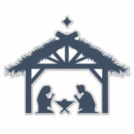 Adesivo Natal Baseado na Natividade Azul Cena de Fé