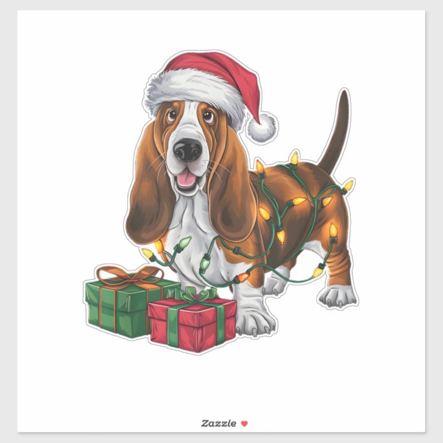Adesivo Natal do Cachorro do Cachorro do Basset Santa Houn (Folha)