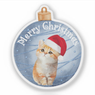 Adesivo natal feliz aquarela gato santa fofo