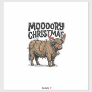 Adesivo Natal Moooory Vaca Highland Gravura Vintage T