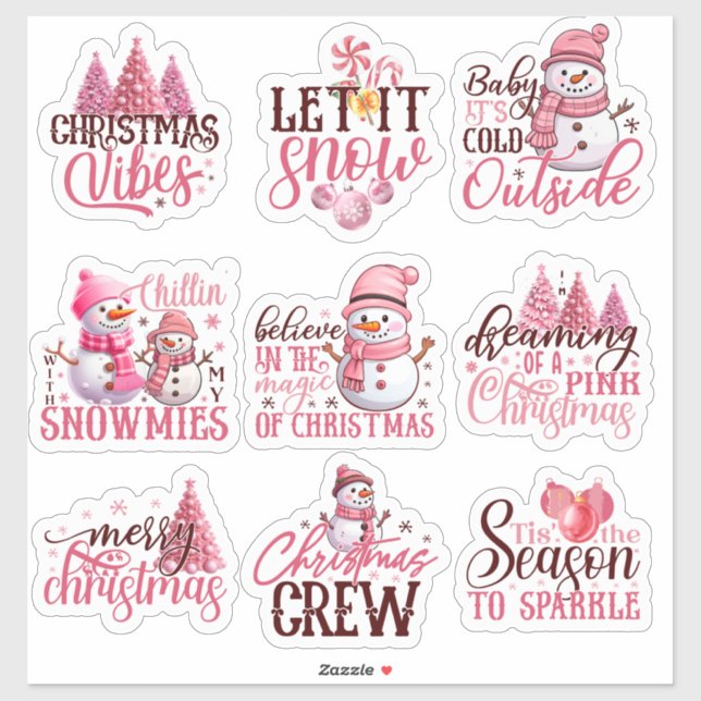 Adesivo Natal nos Stickers Rosa (Folha)