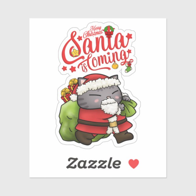 Adesivo Natal Santa Claus Cat (Folha)