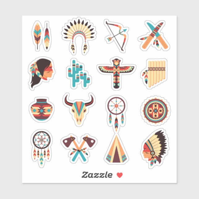 Adesivo Native American Tribal Icons Set – Feathers, Dream (Folha)