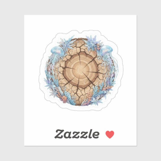 Adesivo Nature Fusion Tree Rings & Ocean Life design  (Folha)