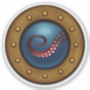 Adesivo Navio Porthole Com Monstro Do Mar Tentacle Steampu
