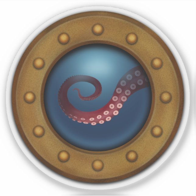 Adesivo Navio Porthole Com Monstro Do Mar Tentacle Steampu (Frente)