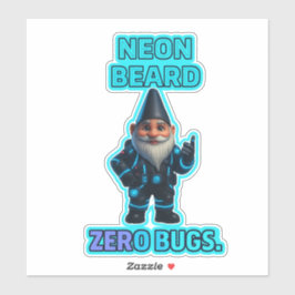 Adesivo Neon Beard, Zero Bugs — Futuristic Gnome Sticker