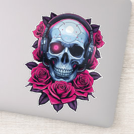 Adesivo Neon Cyber Death Skull e Rosa Sticker