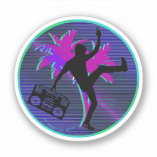 Adesivo Neon de onda sintética, vinheta redonda da Boombox