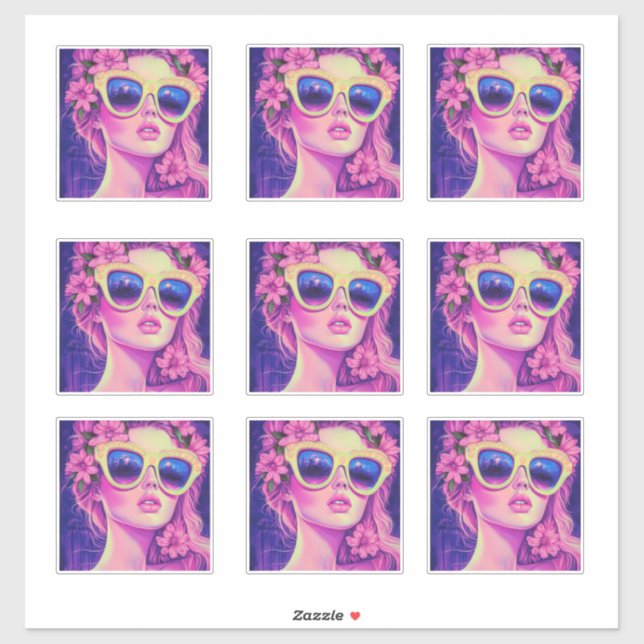 Adesivo Neon Dream Girl com óculos de sol florais (Folha)