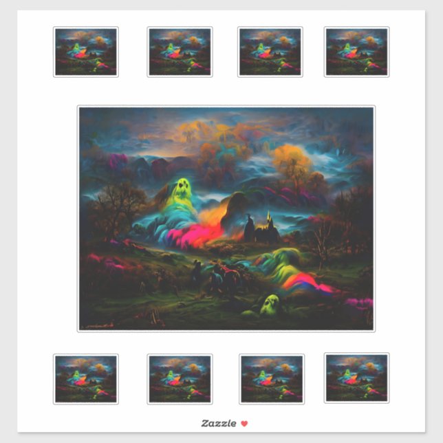 Adesivo Neon Ghosts em uma paisagem fantasia assombrada (Folha)