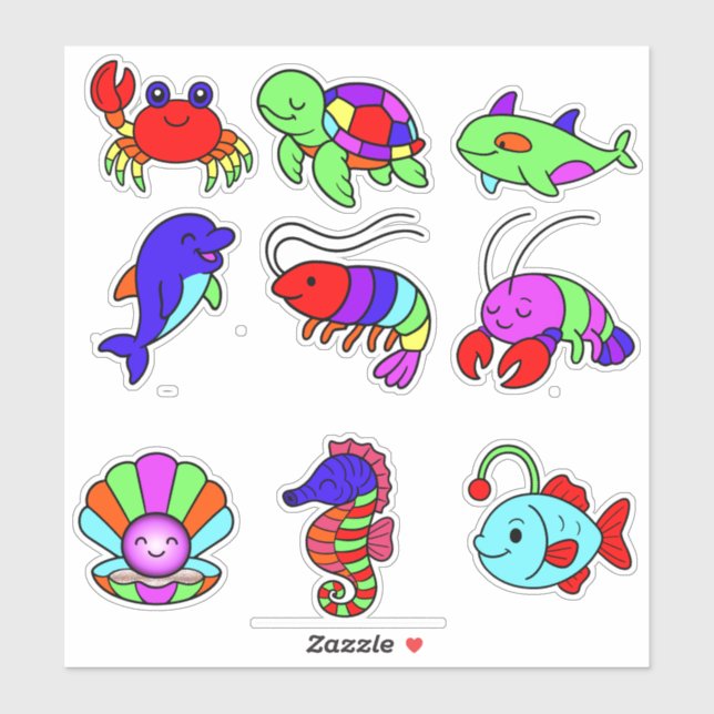 Adesivo Neon Sea Creatures Sticker Pack – 9 Vibrant Underw (Folha)