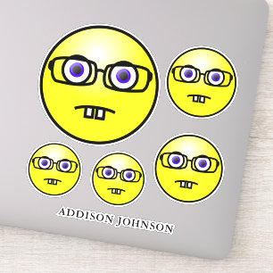 Adesivo Nerd Emoji Yellow Face Collection Add Name 8"