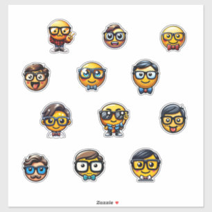 Adesivo Nerdy Emoji Head - Uma Coleção De Cute, Geeky Em