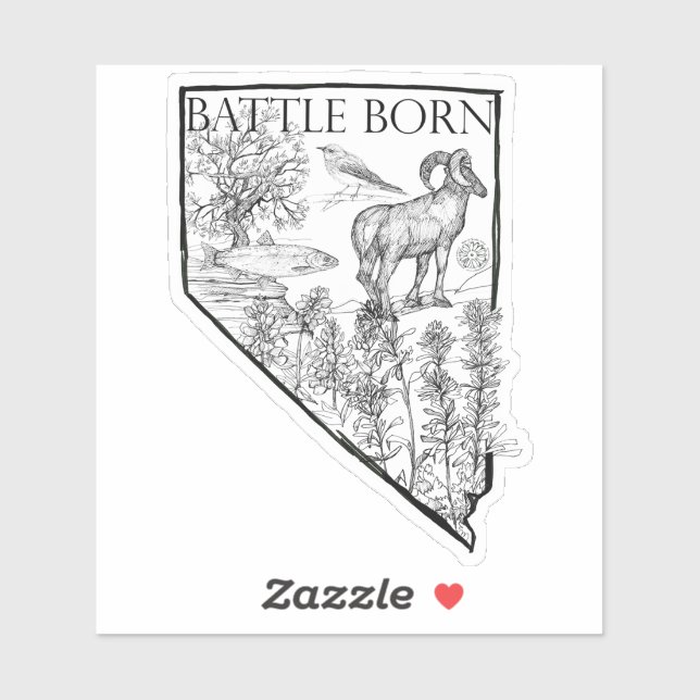 Adesivo Nevada Battleborn State Symbols Bighorn Trout (Folha)