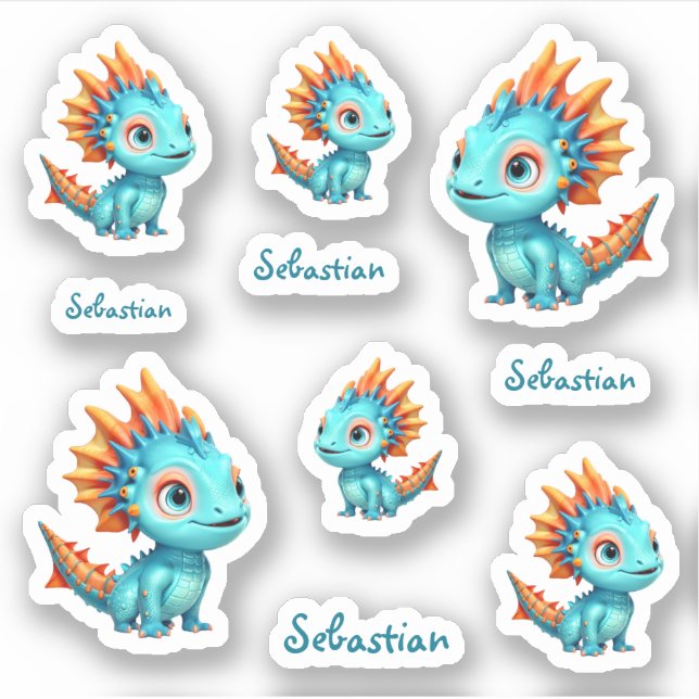 Adesivo Niedlicher Alien-Drache, türkis - (Frente)