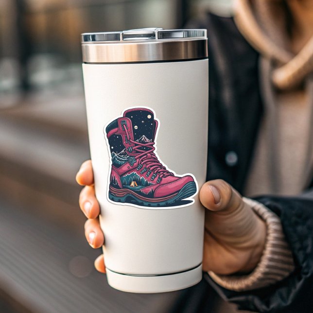 Adesivo Night Camping Pink Hiking Boot Sticker | Die-Cut (Night Camping Pink Hiking Boot Sticker | Die-Cut by PiggyPrint Stickers)
