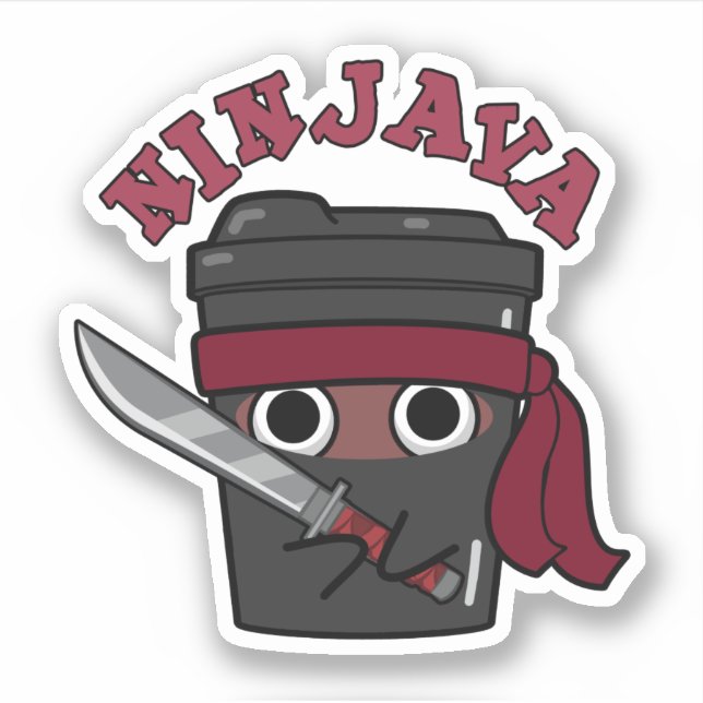 Adesivo Ninjava Funny Ninja Java Coffee Pun (Frente)