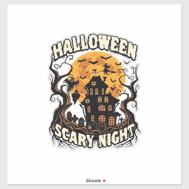 Adesivo Noite Assustadora de Halloween Casa Assombrada Lua (Folha)