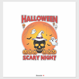 Adesivo Noite Assustadora de Halloween Caveira Bruxa Abóbo