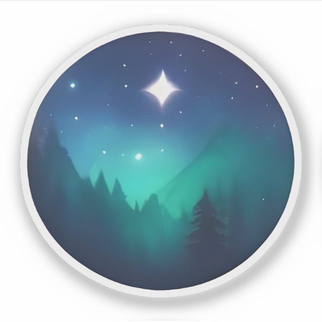 Adesivo Noite Estrelada Sobre Pinheiros Místicos (Frente)