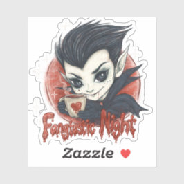 Adesivo Noite fantástica. Vampiro bonito com uma xícara de
