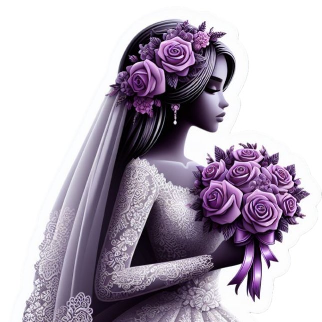 Adesivo Noiva afro-americana com Buquê roxo (Black Bride with Purple Flowers)