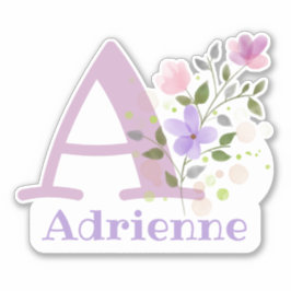 Adesivo Nome Adrienne e Inicial com Desenho Floral