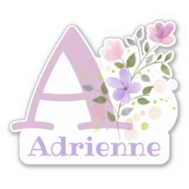 Adesivo Nome Adrienne e inicial com Floral Design
