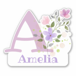 Adesivo Nome Amelia mais Inicial com Desenho Floral